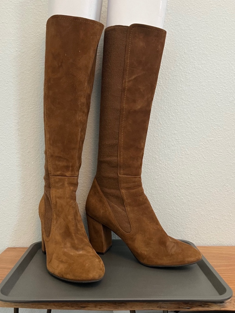 STUART WEITZMAN Livia 80 Coffee Brown Suede Stretch Tall Boho Boots 9.5 No Box